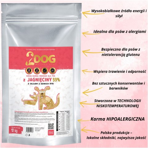 SUCHA KARMA DLA PSA 2Dog JAGNIĘCINA 12kg ZIMNOTŁOCZONA HIPOALERGICZNA MONO