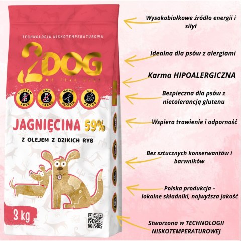 SUCHA KARMA DLA PSA 2Dog JAGNIĘCINA 3kg ZIMNOTŁOCZONA HIPOALERGICZNA MONOPR