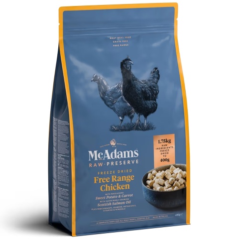 0,4 kg McAdams Freeze Dried Free Range Chicken - liofilizowana karma dla szczeniaka i psa dorosłego, kurczak z warzywami