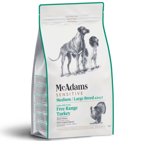 10 kg McAdams Sensitive Medium/Large Breed Free Range Turkey - wypiekana karma z indykiem dla psów średnich i dużych ras