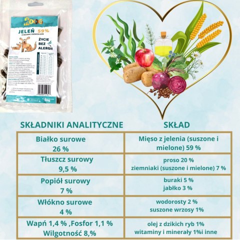 SUCHA KARMA DLA PSA 2Dog JELEŃ 100g ZIMNOTŁOCZONA HIPOALERGICZNA BEZ GLUTEN
